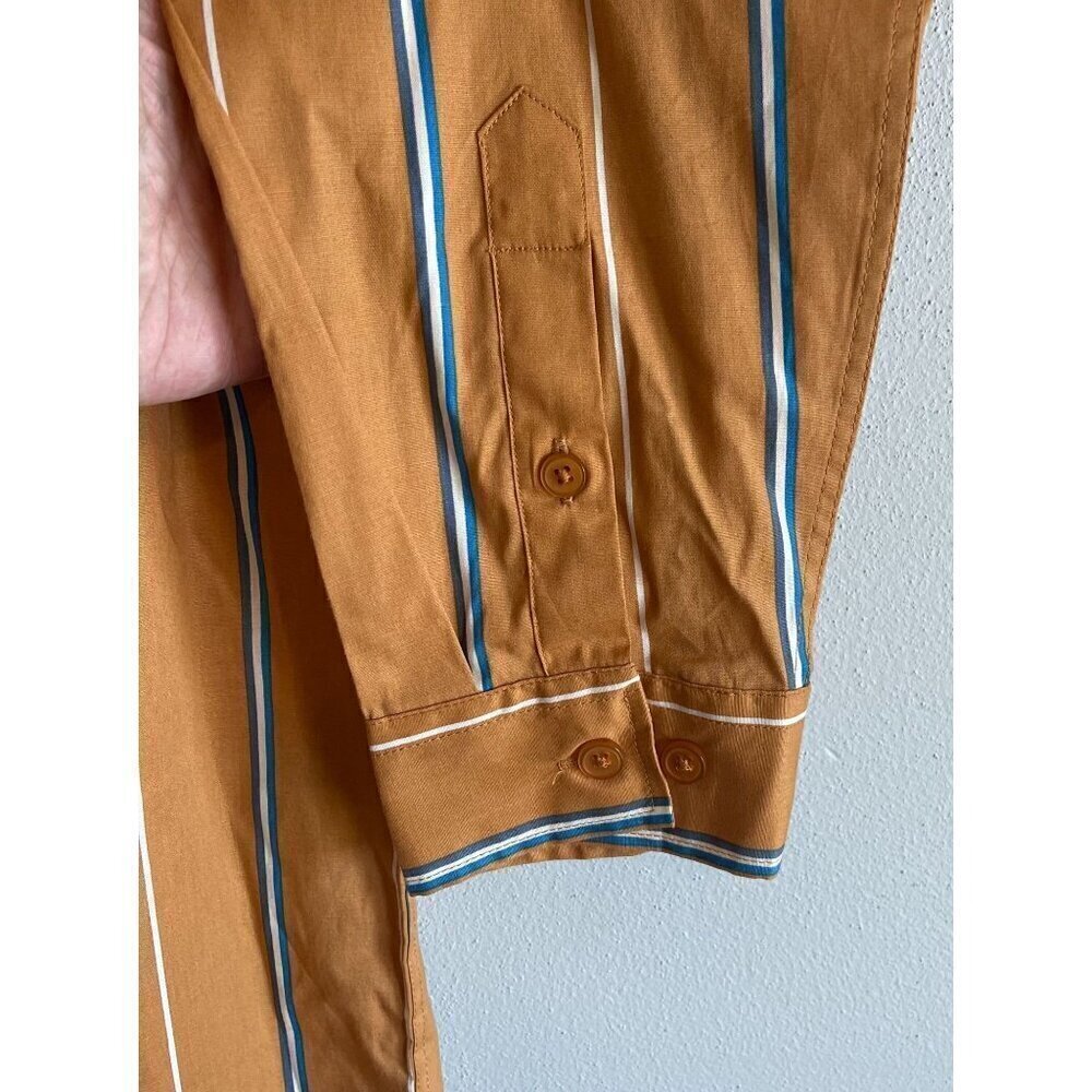 AND NOW THIS Mens Regular Fit Brown Striped Long Sleeve Button Up Shirt Large - Picture 9 of 12